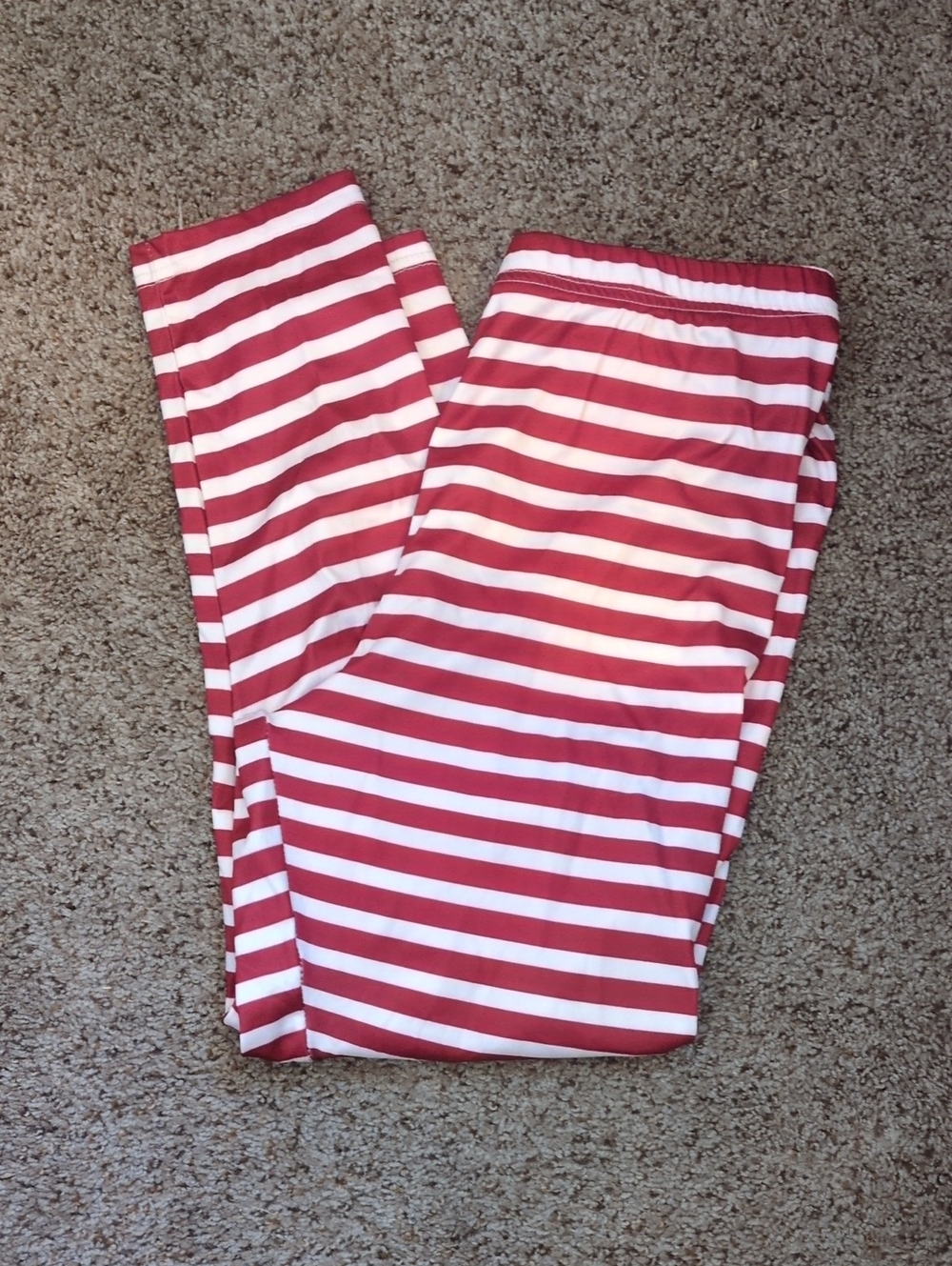 Women's Red & White Striped Legging Bottoms with Elastic Waist